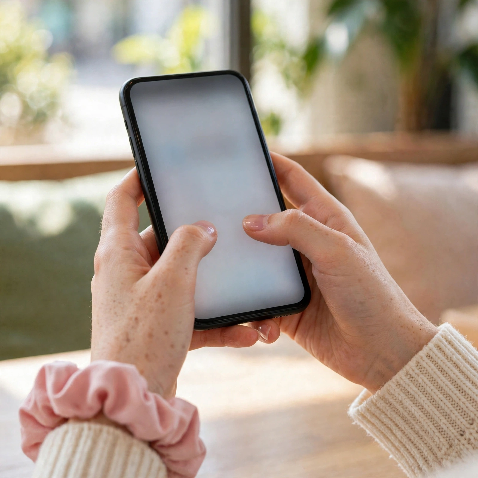 カフェでスマートフォンを確認する場面(イメージ)